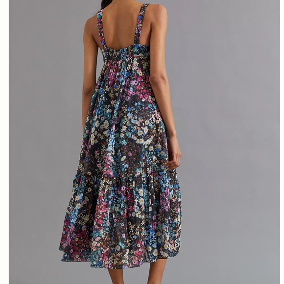 Anthropologie Floral Organdy Tiered Embellished Sequins Midi Dress 2x - Picture 3 of 13